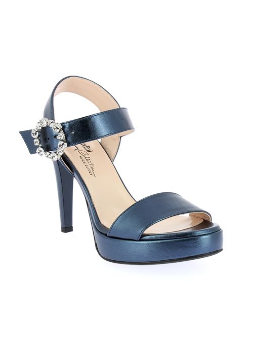 sandalo con tacco da donna in pelle laminata blu NERO GIARDINI | E410101DE201